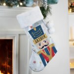 Personalised Nutcracker Design Luxury Grey Pom Pom Christmas Stocking