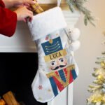 Personalised Nutcracker Design Luxury Grey Pom Pom Christmas Stocking - Image 2