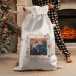 Personalised Photo Upload 'Merry Christmas' Luxury Grey Pom Pom Christmas Sack - Image 3