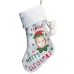 Personalised Photo Upload Elf Design Luxury Grey Pom Pom Christmas Stocking - Image 4