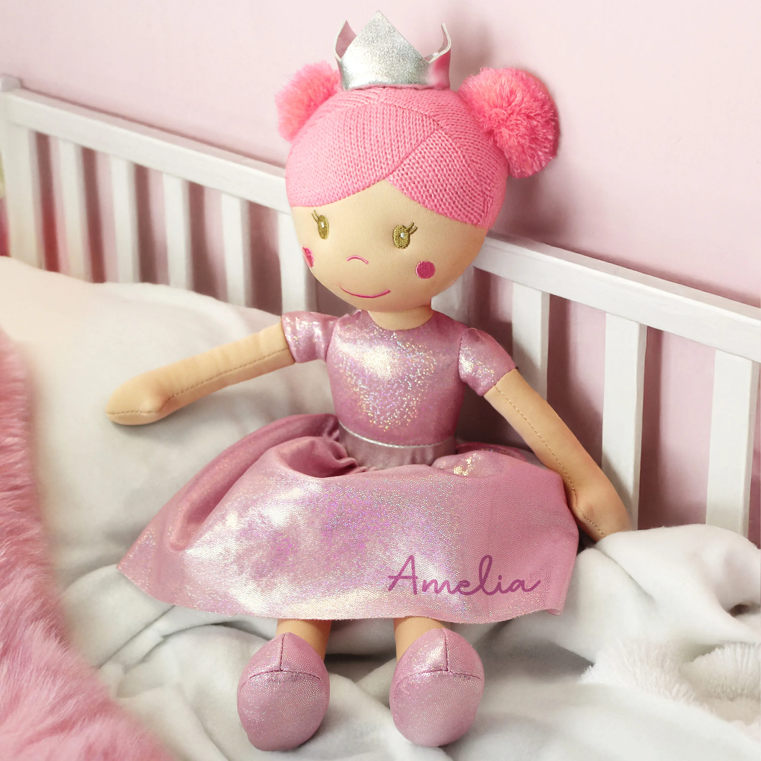 P0810B47 Personalised Name Only Pink Princess Ballerina Rag Doll Personalised Name Only Pink Princess Ballerina Rag Doll - Image 1