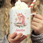 Personalised Children's Christmas Unicorn Design Plastic Mug - Image 2