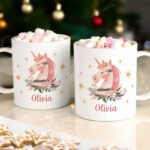 Personalised Children's Christmas Unicorn Design Plastic Mug - Image 3