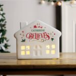 Personalised Christmas 'Believes' Ceramic LED Light-up House Ornament - Image 3