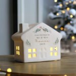 Personalised Christmas Foliage Design Ceramic LED Light-up House Ornament