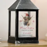 Personalised Christmas Highland Cow Design Rustic Black Plastic Light-up Lantern - Image 4