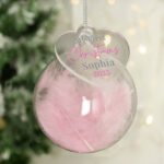 Personalised 'My 1st Christmas' Pink Feather Glass Christmas Bauble - Image 2