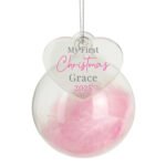 Personalised 'My 1st Christmas' Pink Feather Glass Christmas Bauble - Image 4