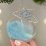 Personalised 'My 1st Christmas' Blue Feather Glass Christmas Bauble - Image 3