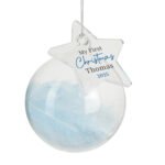 Personalised 'My 1st Christmas' Blue Feather Glass Christmas Bauble - Image 4