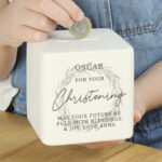 Personalised Any Message Wreath Design Ceramic Square Money Box - Image 2