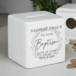 Personalised Any Message Wreath Design Ceramic Square Money Box - Image 3