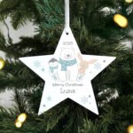 Personalised Polar Bear Design Wooden Star Shaped Christmas Decoration - Image 3