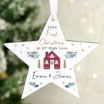 Personalised 'First Christmas' New Home Wooden Star Decoration