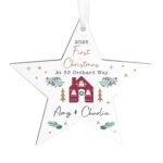 Personalised 'First Christmas' New Home Wooden Star Decoration - Image 4