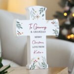 Personalised Any Message Christmas Themed Wooden Cross Ornament - Image 5