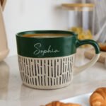 Personalised Green & White Dipped Dash Design Ceramic Mug