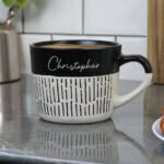 Personalised Black & White Dipped Dash Design Ceramic Mug