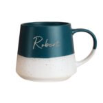 Personalised Name Blue & White Dipped Speckled Design Ceramic Mug - Image 3