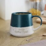 Personalised Any Message Blue & White Dipped Speckled Design Ceramic Mug