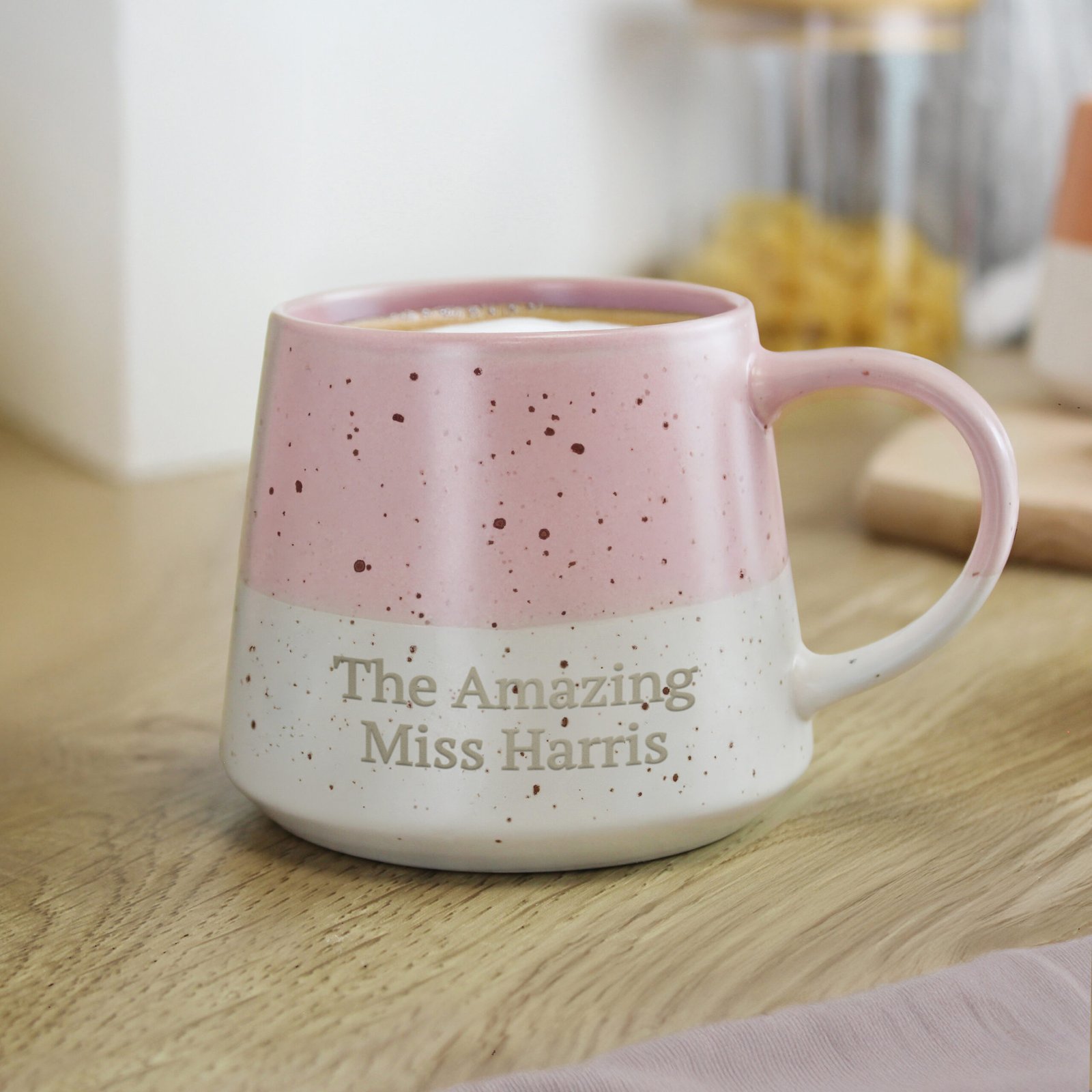 P0105B47 Personalised Any Message Pink & White Dipped Speckled Design Ceramic Mug Personalised Any Message Pink & White Dipped Speckled Design Ceramic Mug - Image 1