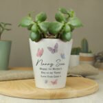 Personalised Any Message Butterflies Design Ceramic Plant Pot - Image 4