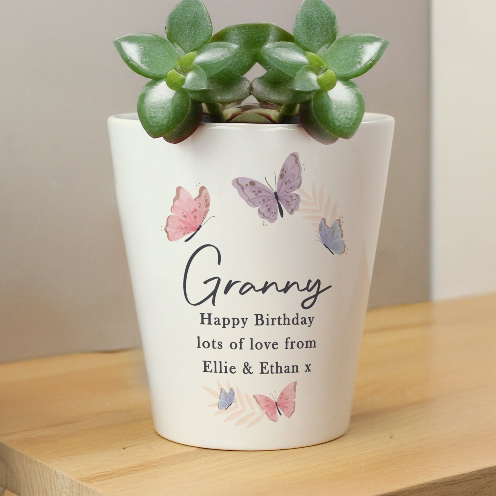 P0805P06 Personalised Any Message Butterflies Design Ceramic Plant Pot Personalised Any Message Butterflies Design Ceramic Plant Pot - Image 1