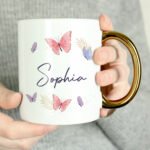 Personalised Butterflies Design Gold Handled Ceramic Mug - Image 2
