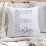 Personalised Blue Initial Floral Design Filled Cushion