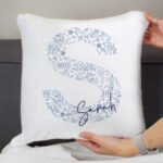Personalised Blue Initial Floral Design Filled Cushion - Image 5