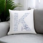 Personalised Blue Initial Floral Design Filled Cushion - Image 2
