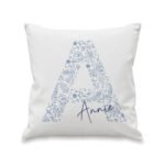 Personalised Blue Initial Floral Design Filled Cushion - Image 3