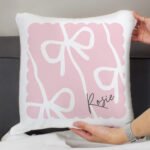 Personalised Name Only Pink Bow Design Filled Cushion - Image 2
