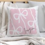 Personalised Name Only Pink Bow Design Filled Cushion - Image 3