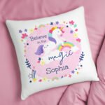 Personalised Children's 'Believe In The Magic' Unicorn Design Filled Cushion