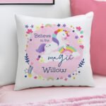 Personalised Children's 'Believe In The Magic' Unicorn Design Filled Cushion - Image 3
