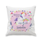 Personalised Children's 'Believe In The Magic' Unicorn Design Filled Cushion - Image 4