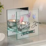 Personalised Butterflies Design Mirrored Glass Tea Light Candle Holder