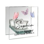Personalised Butterflies Design Mirrored Glass Tea Light Candle Holder - Image 4