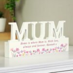 Personalised Any Message Floral Design Wooden Mum Ornament