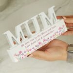Personalised Any Message Floral Design Wooden Mum Ornament - Image 2