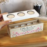 Personalised Any Message Floral Design Wooden Triple Tea Light Candle Box - Image 2