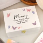 Personalised Any Message Butterflies Design White Wooden Keepsake Box
