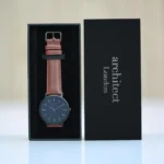Architect London Men's Minimalist Modern Font Engraving Watch With Walnut Leather Strap - Image 4