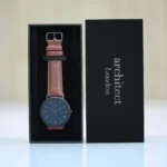 Architect London Men's Minimalist Own Handwriting Watch With Walnut Leather Strap - Image 4
