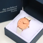 Architect London Ladies Own Handwriting Coral Face Watch With White Leather Strap - Image 3