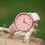 Architect London Ladies Modern Font Engraving Coral Face Watch With Light Pink Leather Strap