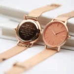 Architect London Ladies Modern Font Engraving Coral Face Watch With Rose Gold Mesh Strap - Image 2