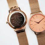 Architect London Ladies Modern Font Engraving Coral Face Watch With Rose Gold Mesh Strap - Image 4