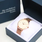 Architect London Ladies Own Handwriting White Face Watch With Rose Gold Mesh Strap - Image 3